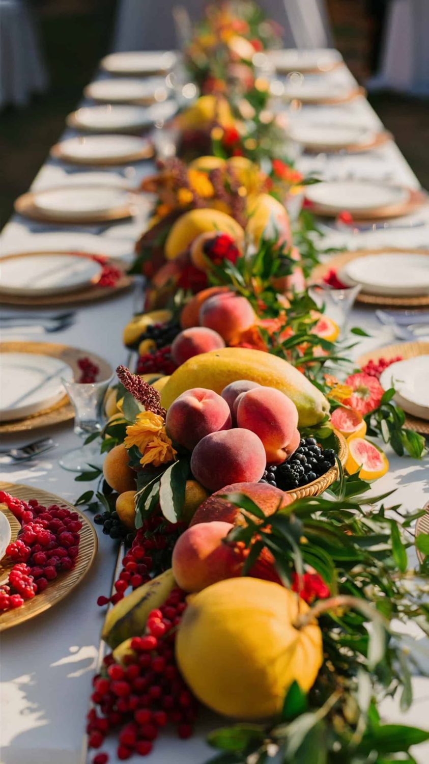 La table longue · le chemin de fruits et de feuillage